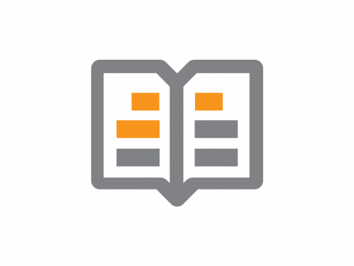 Icon of an open book with text blocks, representing publications.