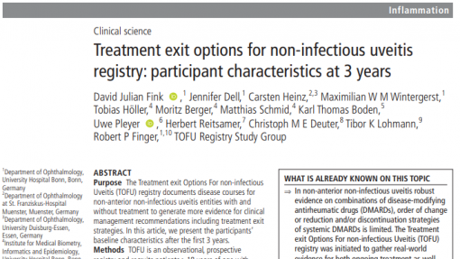Article titled "Treatment exit options for non-infectious uveitis registry: participant characteristics at 3 years" from the "Clinical Science" section.