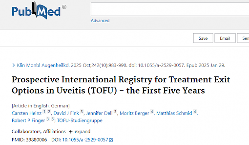 Artikel mit dem Titel "Prospektives internationales Register für Treatment Exit Options in Uveitis (TOFU) - die ersten 5 Jahre"